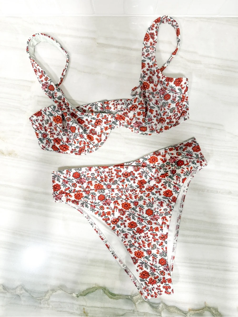 Abercrombie & Fitch Red Floral Bikini Crossover Bottoms Size XS and Small Top
